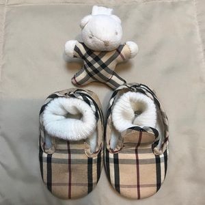 Burberry baby shoes & wrist rattle